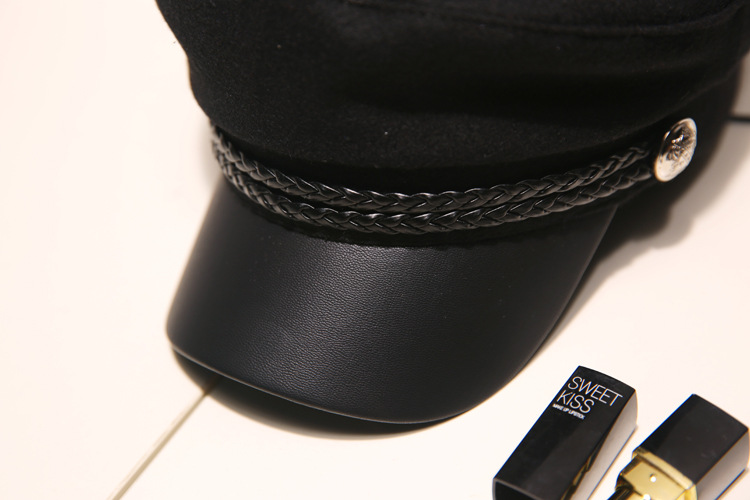 Fashion Unisex PU Leather Military Hat Autumn Sailor Hats for Women Men Black Grey Hats & Caps