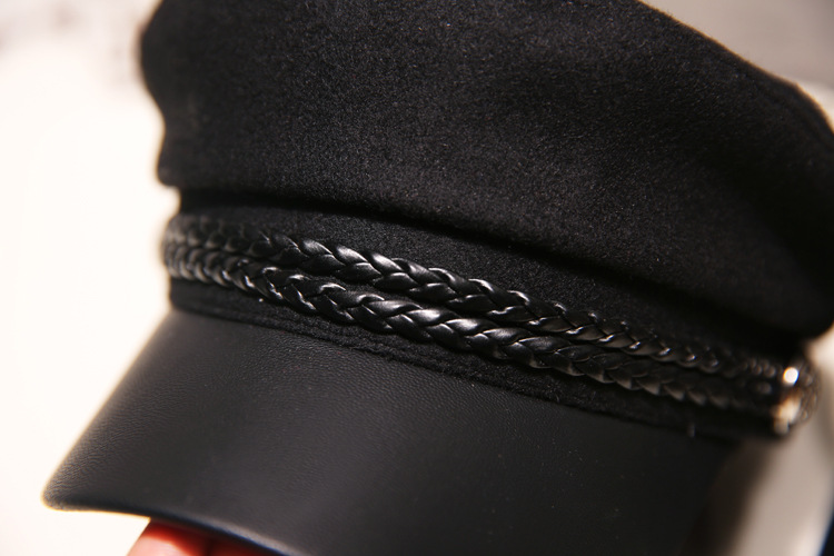 Fashion Unisex PU Leather Military Hat Autumn Sailor Hats for Women Men Black Grey Hats & Caps