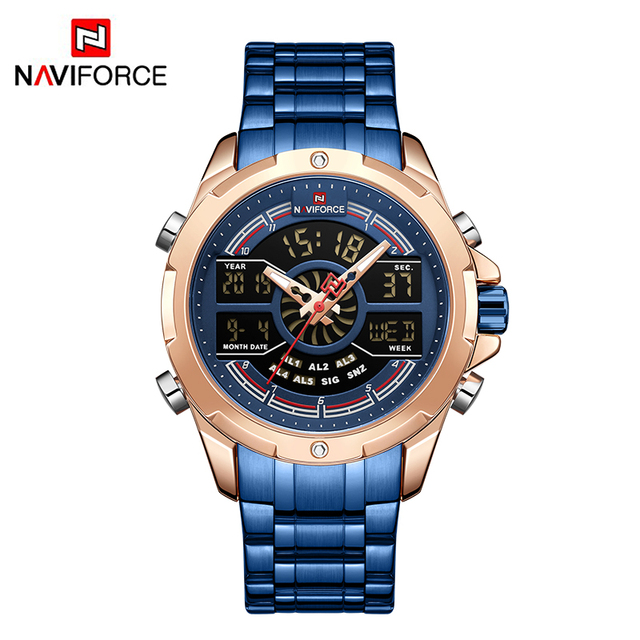NAVIFORCE Luxury Men's Gold Watches Digital Chronograph Military Sport Quartz WristWatch Stainless Watches