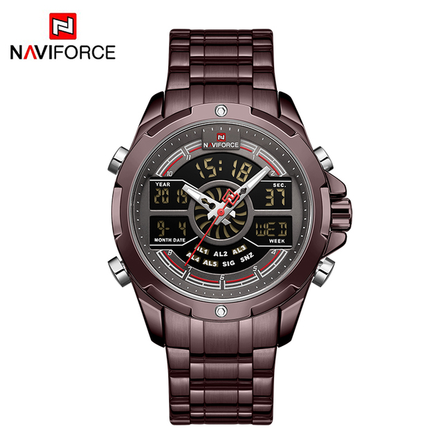 NAVIFORCE Luxury Men's Gold Watches Digital Chronograph Military Sport Quartz WristWatch Stainless Watches