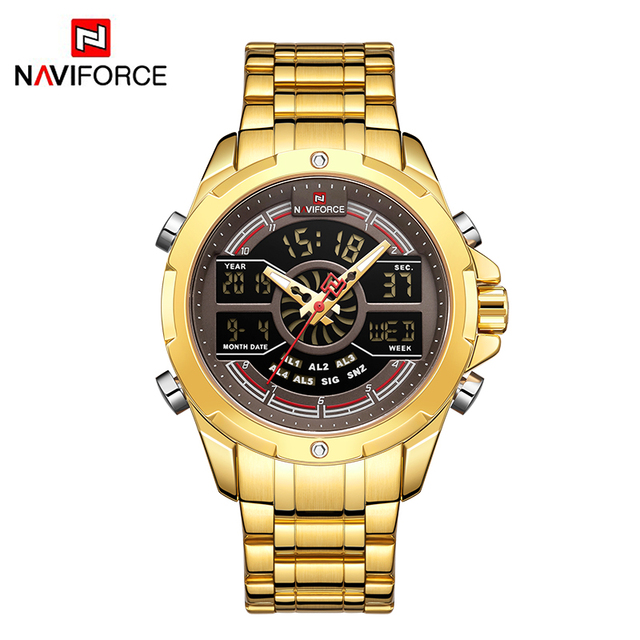 NAVIFORCE Luxury Men's Gold Watches Digital Chronograph Military Sport Quartz WristWatch Stainless Watches
