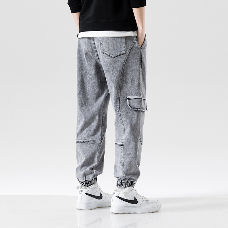 Spring Summer Black Blue Baggy Jeans Men Denim Cargo Pants Ankle Length Trousers