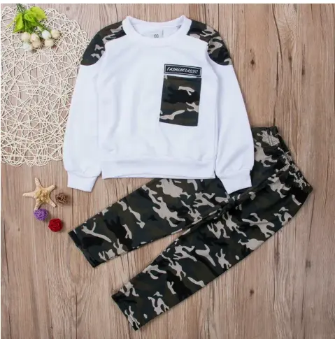Toddler Kids Baby Boy Clothing Set Pocket Pullover Tops Camo Pant 2PCS Outfits T-shirts & Polos