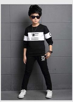 T-shirts & Polos Boys' Spring Suit Children's Long Sleeve T-shirt Spring And Autumn Middle Aged Boys' Two Piece Boys' Spring Suit Black 120cm cotton