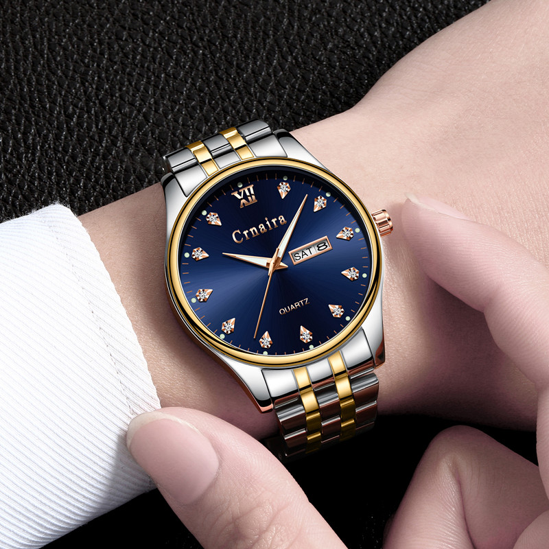 CRNAIRA Men Watch Stainless Steel Date Display Luminous Waterproof Quartz WristWatches For Men