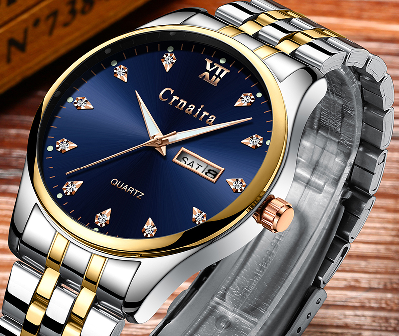 CRNAIRA Men Watch Stainless Steel Date Display Luminous Waterproof Quartz WristWatches For Men