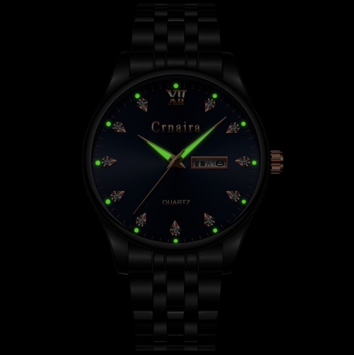 CRNAIRA Men Watch Stainless Steel Date Display Luminous Waterproof Quartz WristWatches For Men