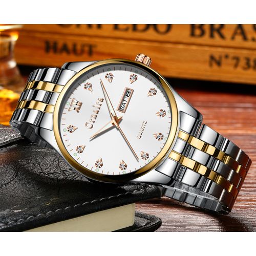 CRNAIRA Men Watch Stainless Steel Date Display Luminous Waterproof Quartz WristWatches For Men
