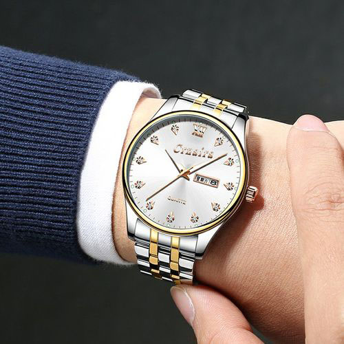 CRNAIRA Men Watch Stainless Steel Date Display Luminous Waterproof Quartz WristWatches For Men