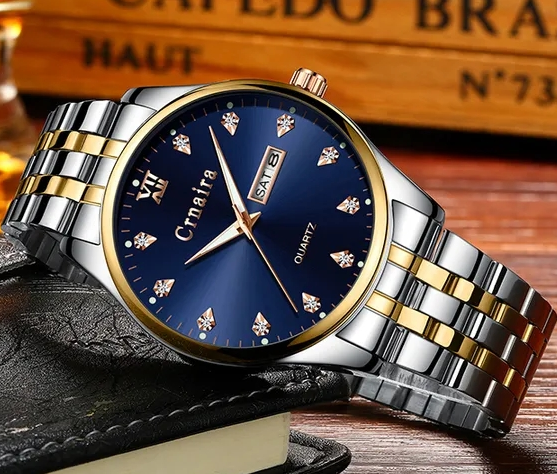 CRNAIRA Men Watch Stainless Steel Date Display Luminous Waterproof Quartz WristWatches For Men