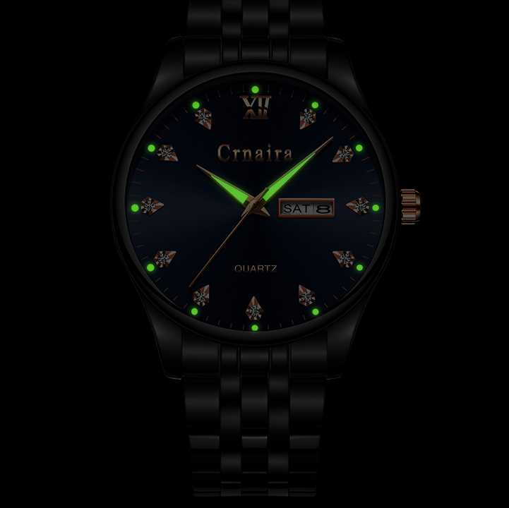 CRNAIRA Men Watch Stainless Steel Date Display Luminous Waterproof Quartz WristWatches For Men