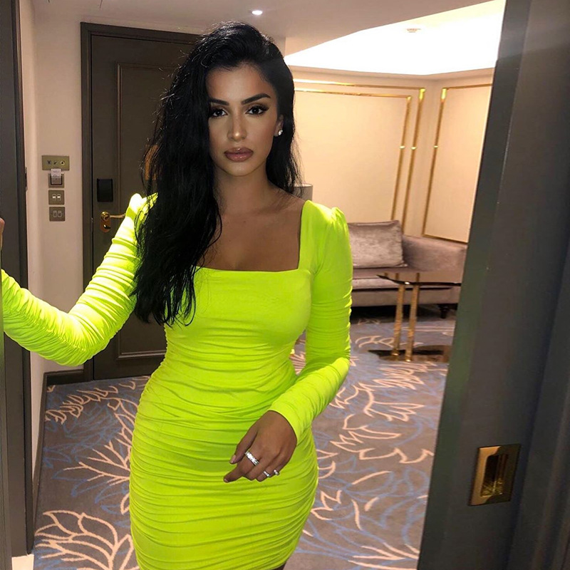 Women's new European and American buttock long sleeve pleated skirt women's cross border Skirts