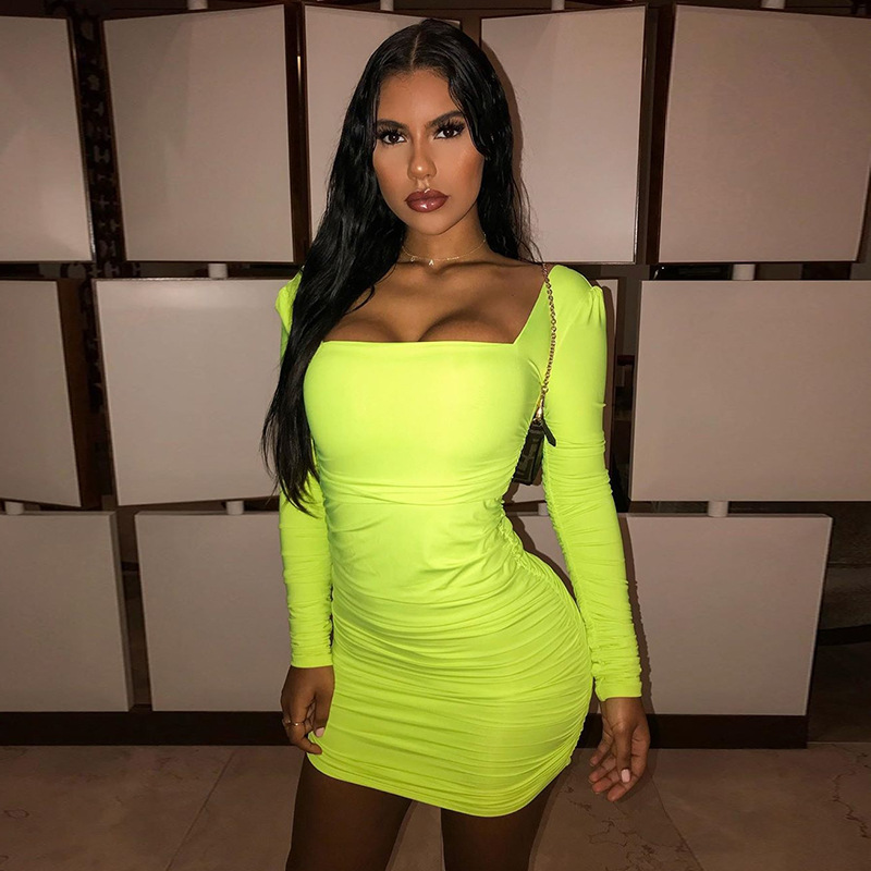 Women's new European and American buttock long sleeve pleated skirt women's cross border Skirts