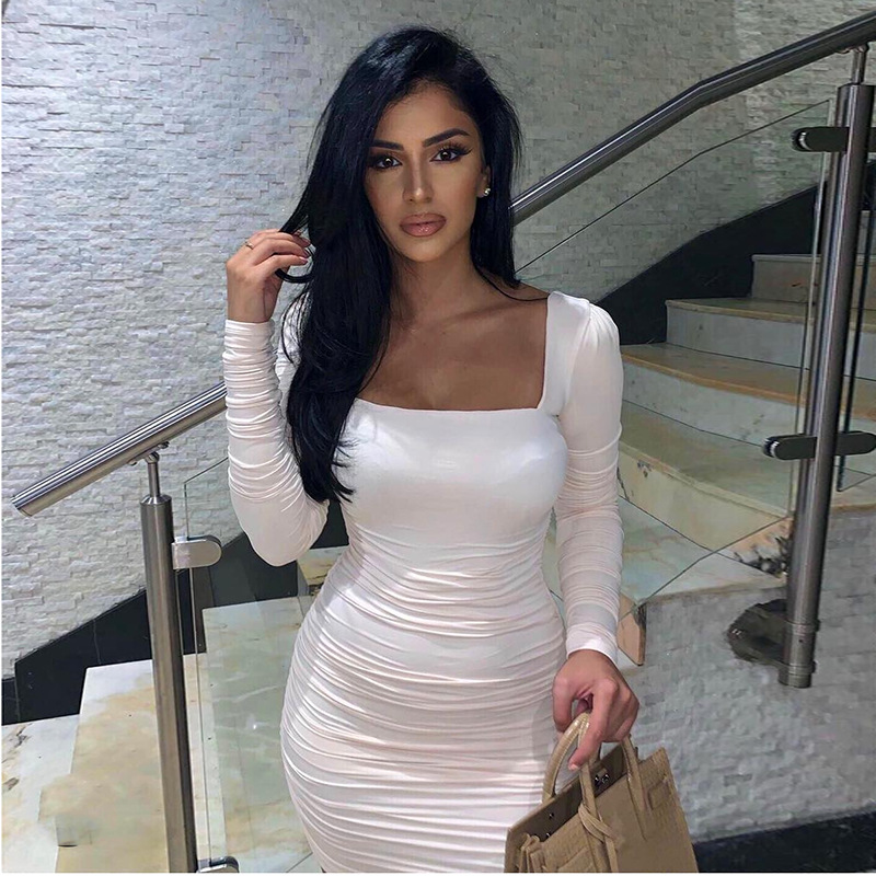 Women's new European and American buttock long sleeve pleated skirt women's cross border Skirts