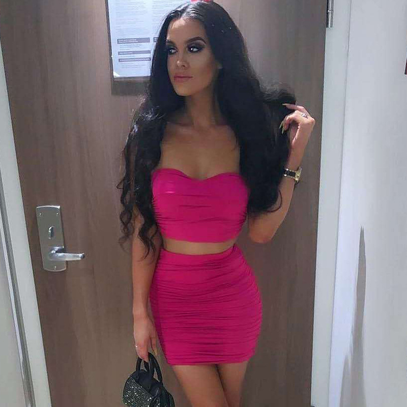 Pleated tight two piece Sling Dress Sexy Women's hip Skirts