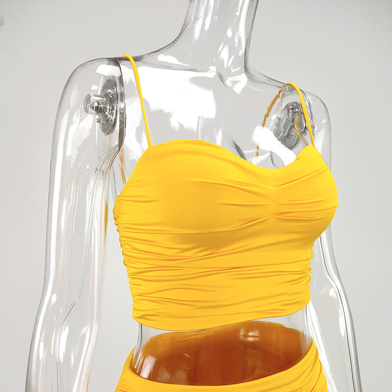 Pleated tight two piece Sling Dress Sexy Women's hip Skirts