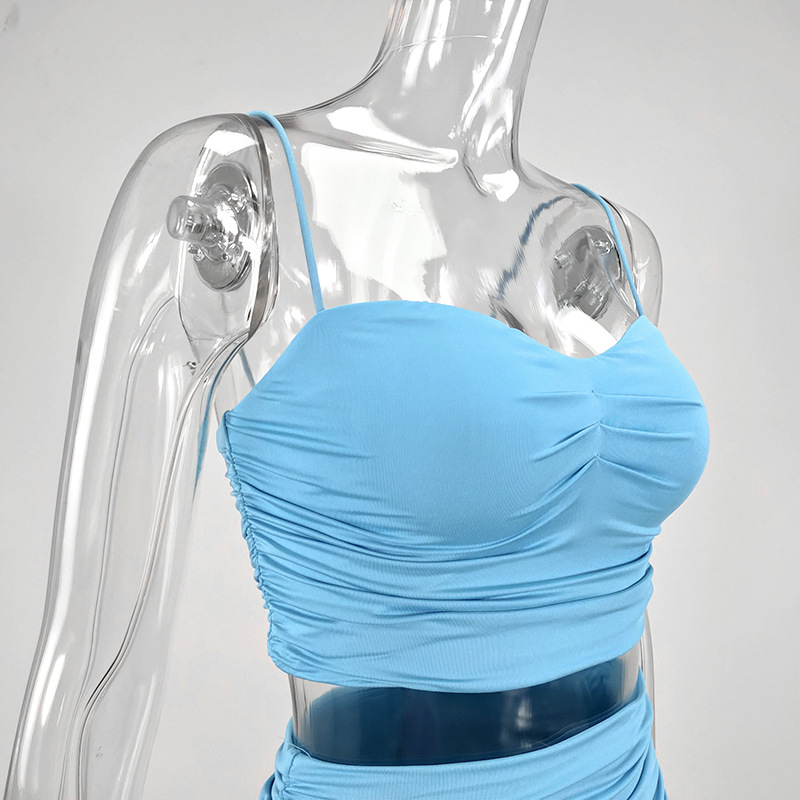 Pleated tight two piece Sling Dress Sexy Women's hip Skirts