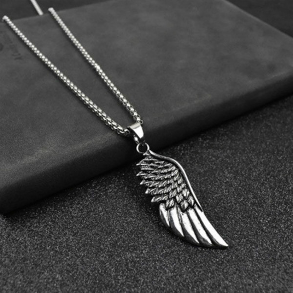 Hot Fashion Feather Men Pendant Necklace Punk Vintage Stainless Steel Box Chain Jewellery
