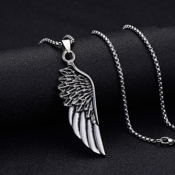 Hot Fashion Feather Men Pendant Necklace Punk Vintage Stainless Steel Box Chain Jewellery