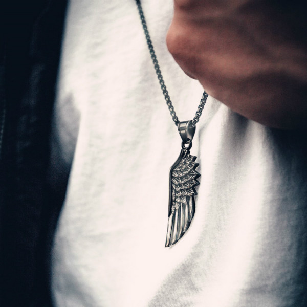 Hot Fashion Feather Men Pendant Necklace Punk Vintage Stainless Steel Box Chain Jewellery