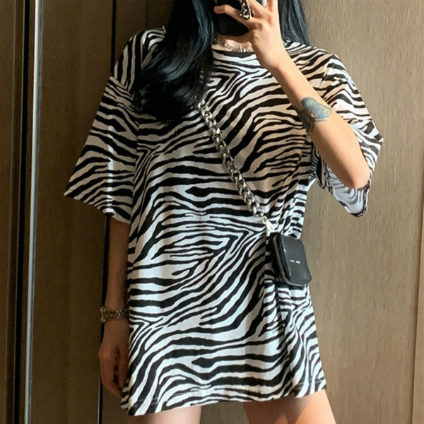 Design Zebra Pattern Short-Sleeved T-shirt Female Niche 2021 Korean Loose Ins Trendy  Tops