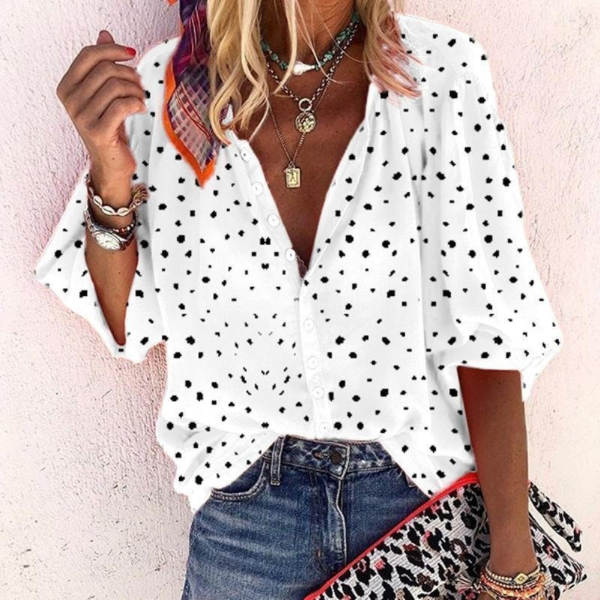 Autumn Fashion Women Plus Size Snowflake Print 3/4 Sleeve V Neck Blouse Shirt Blouses Beach Tops
