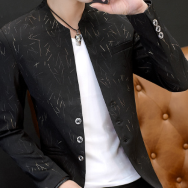 HOO Men &apos;s Casual Collar Blazers youth handsome trend Slim print blazers Jackets &amp; Trench Coats