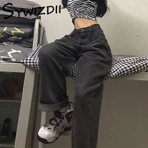 SYWIZDII Women Vintage Jeans Cyber Y2k High Waist Pants Oversize Wide Leg Trousers & Leggings