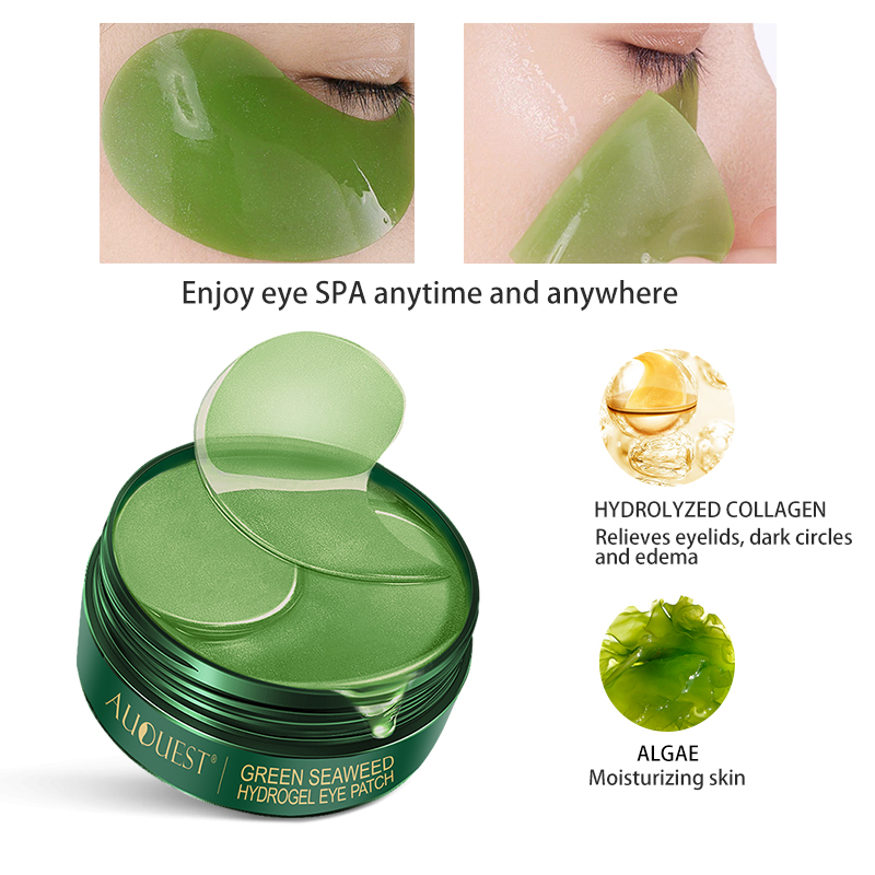 AUQUEST 60pcs Eye Patches Hyaluronic Seaweed Mask Moisturizing Dark Circles Eye Bags Skin Care