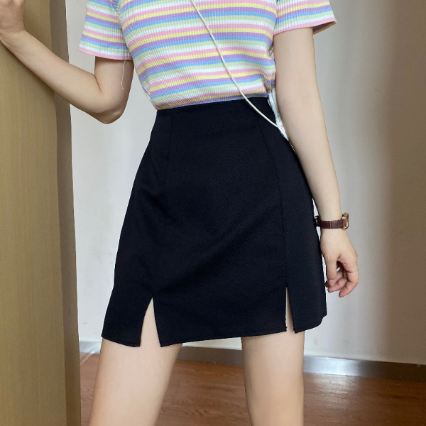 Skirts Women Solid Slit Empire Korean Style Office Ladies Casual Bodycon Stylish Ulzzang Womens Skirts