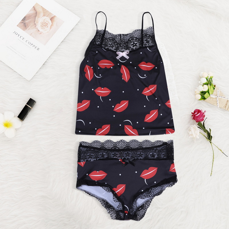 Sexy Spaghetti Strap Lace Pajama Set  Sleeveless Pyjamas Shorts Set Lace Pijama Sleepwear