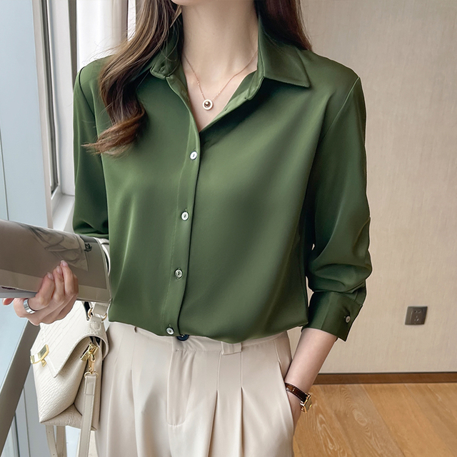 Blusas Blouses Femme Long Sleeve Green White Blouse Women Tops Blouse Women Blusas  Tops