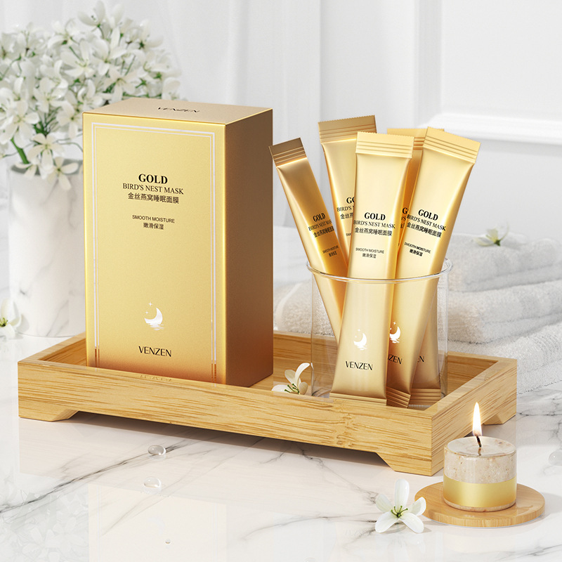 20pcs Gold Bird'S Nest Sleeping Mask Ginseng Root Skin-Friendly Smooth Moisturizing Delicate Skin Repairing Skin Care