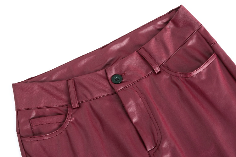 PU Leather Pants Women High Waist Button Zipper Slim Push Up Woman Pencil Pants Casual Pockets Trousers & Leggings