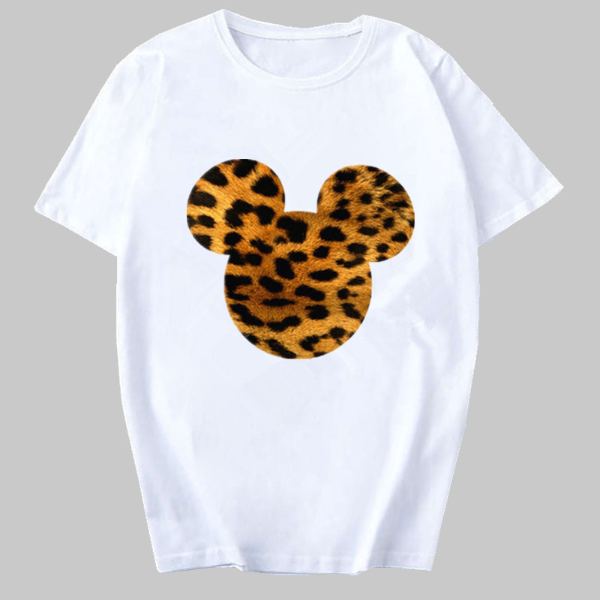Women Minnie Mouse Print Casual Cartoon Leopard Bow Short Sleeve Summer Lady Girl Womens Clothing Tops