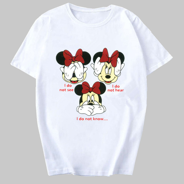 Disney Cartoon Minnie Mouse T-shirt  Women Summer Short Sleeve T-shirt Female Clothing Fashion White Black Tops