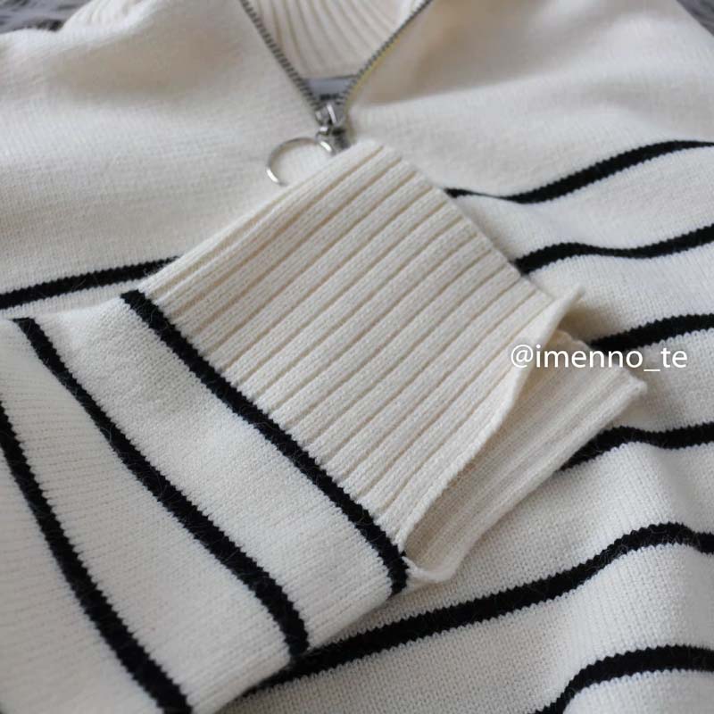 Klkxmyt Za Sweaters Women 2022 Fashion Stripe Loose Zipper Knitting Sweaters Vintage Long Sleeve Asymmetry  Tops