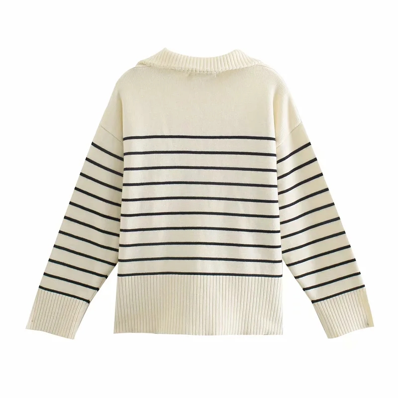 Klkxmyt Za Sweaters Women 2022 Fashion Stripe Loose Zipper Knitting Sweaters Vintage Long Sleeve Asymmetry  Tops