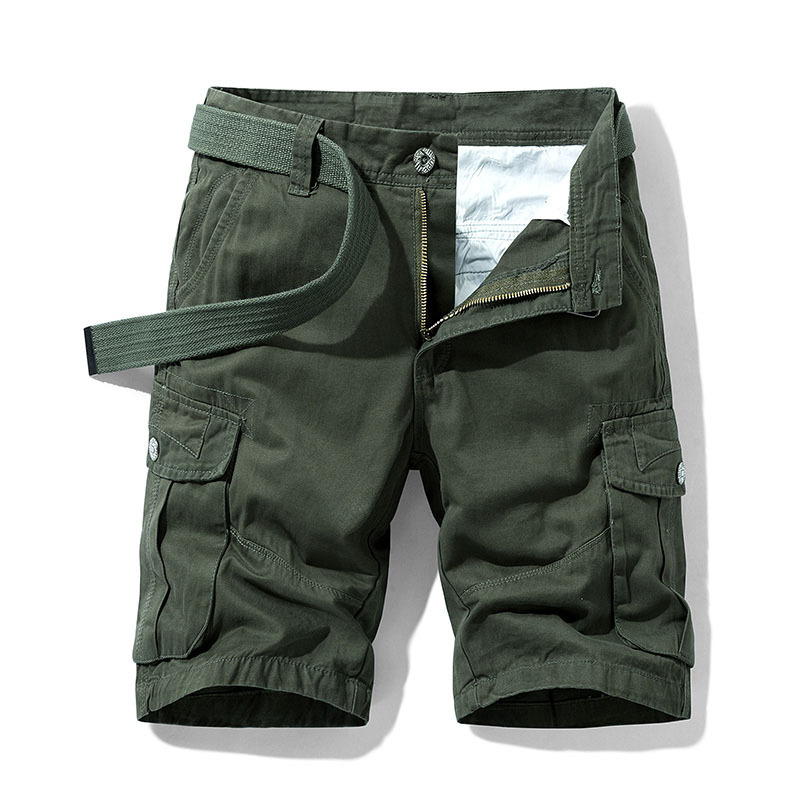 2021 Summer Men's Baggy Multi Pocket Military Cargo Shorts Male Cotton Khaki Trousers