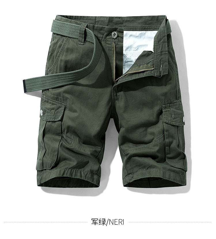 2021 Summer Men's Baggy Multi Pocket Military Cargo Shorts Male Cotton Khaki Trousers