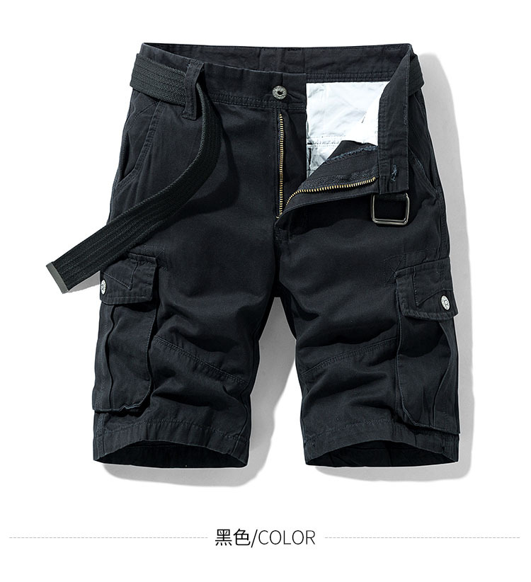 2021 Summer Men's Baggy Multi Pocket Military Cargo Shorts Male Cotton Khaki Trousers