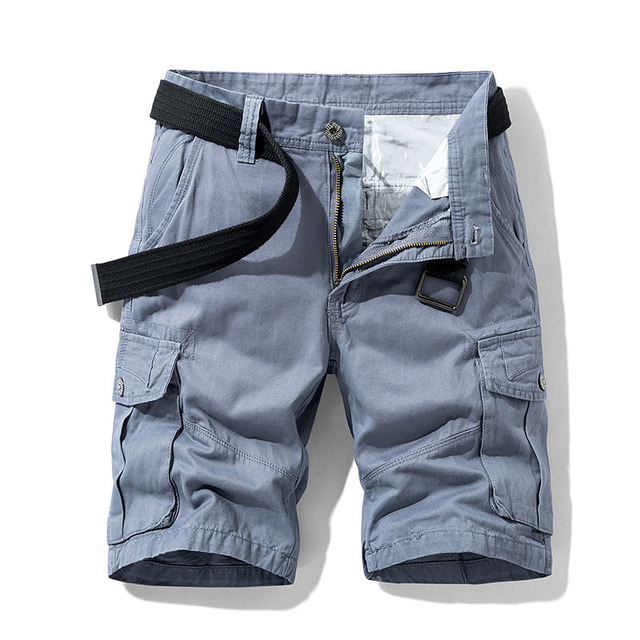 2021 Summer Men's Baggy Multi Pocket Military Cargo Shorts Male Cotton Khaki Trousers