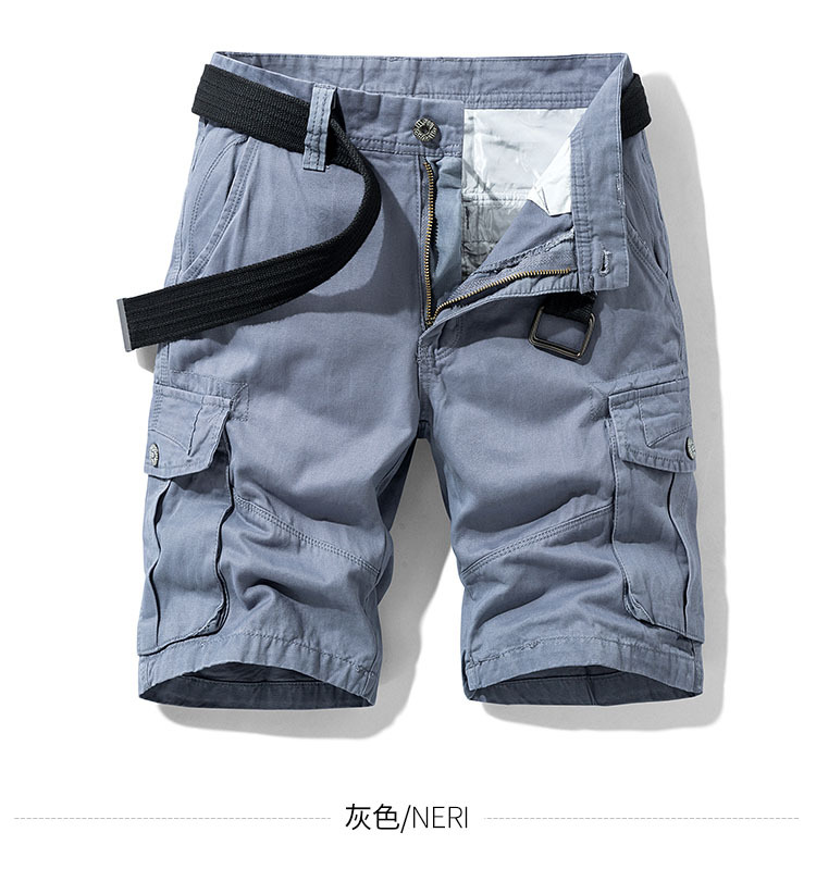 2021 Summer Men's Baggy Multi Pocket Military Cargo Shorts Male Cotton Khaki Trousers