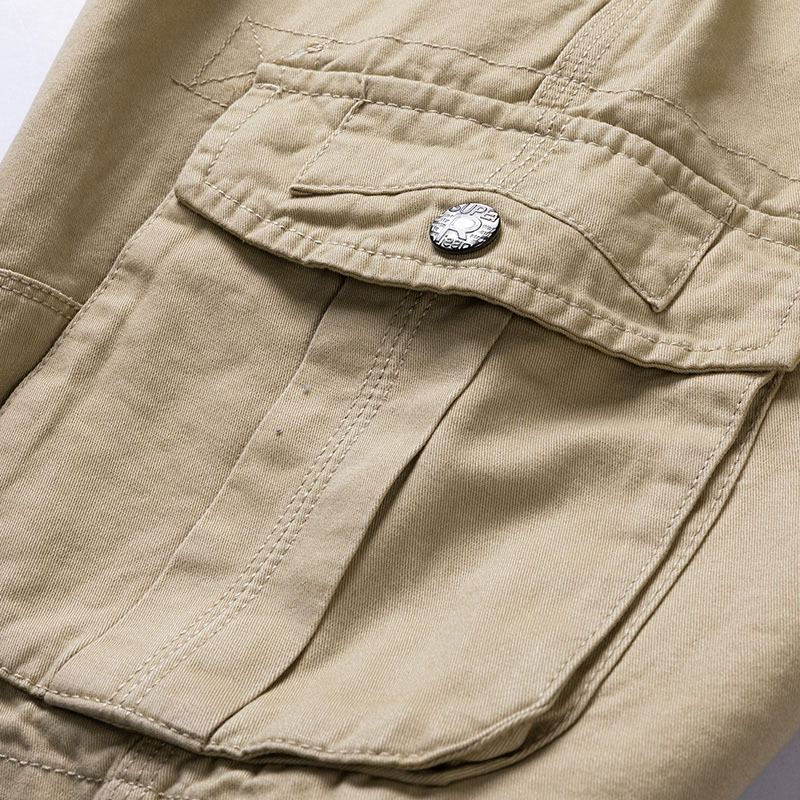 2021 Summer Men's Baggy Multi Pocket Military Cargo Shorts Male Cotton Khaki Trousers