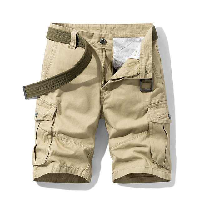 2021 Summer Men's Baggy Multi Pocket Military Cargo Shorts Male Cotton Khaki Trousers