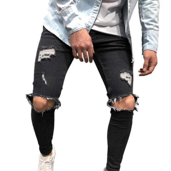 Fashion Men's Pants Streetwear Jeans Vintage Plus Size Solid Color Slim Ripped Trousers Casual Hip Hop Pants Trousers