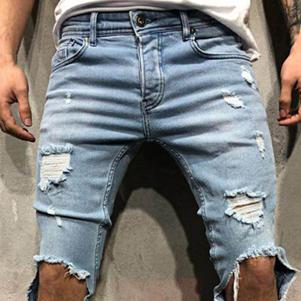 Fashion Men's Pants Streetwear Jeans Vintage Plus Size Solid Color Slim Ripped Trousers Casual Hip Hop Pants Trousers
