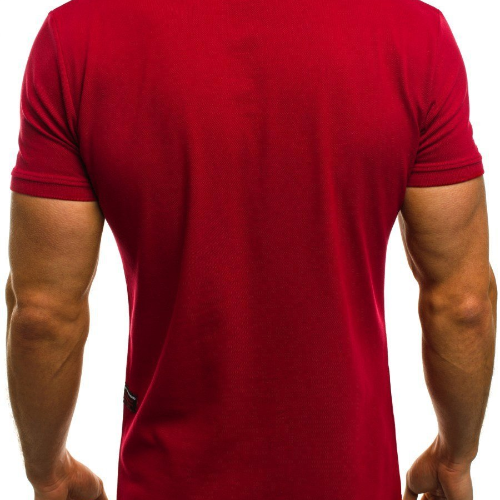 New Summer Zipper Poloshirts Men Solid Red Shirts Lapel Pocket Short Sleeve T-shirts & Polos