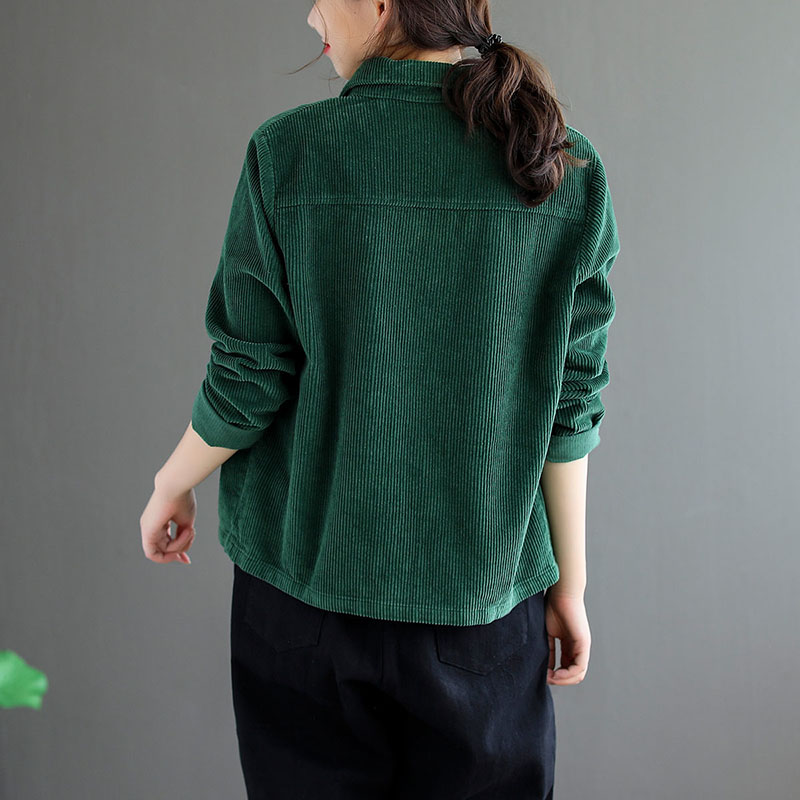 Spring Autumn New Corduroy Long-Sleeved Short Jacket Women's Pure Color Corduroy Coat Femalet Single-Breasted Tops