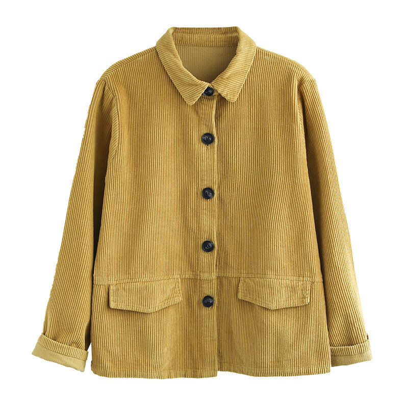 Spring Autumn New Corduroy Long-Sleeved Short Jacket Women's Pure Color Corduroy Coat Femalet Single-Breasted Tops